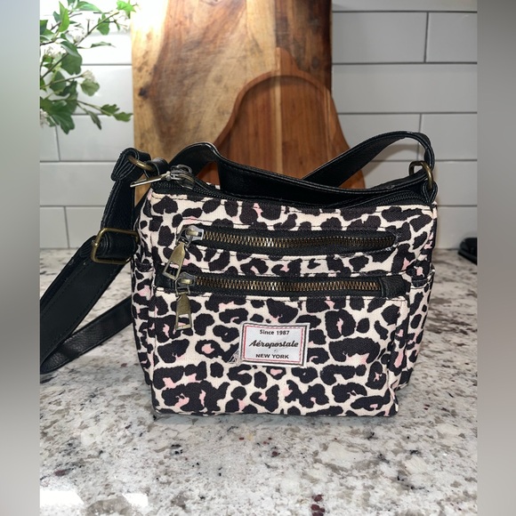 Aeropostale Handbags - Y2K Aeropostale Leopard Print Mini Crossbody Bag Pink Accents Multi-Zip Preowned